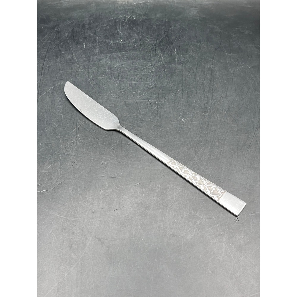 Vtg National Stainless Butter Spreader Knife Korea Scroll Silverware 6.75"